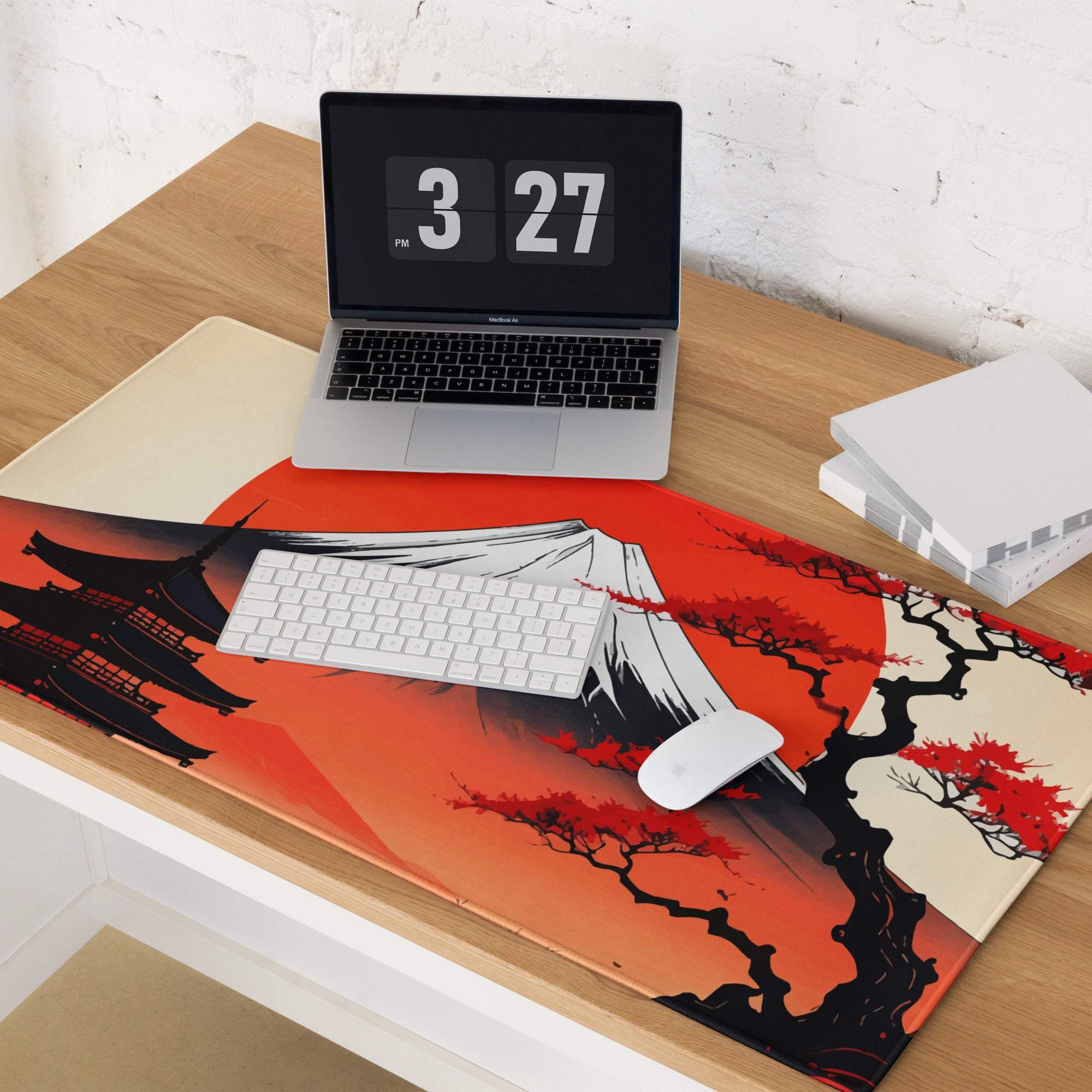 Fuji Sunset Zen Mountain Pad - Mount Fuji Red Black Ivory For Gaming Ukiyoe Mood Dramatic Japanese Decor Desk Pad Print