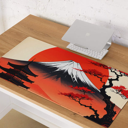 Fuji Sunset Zen Mountain Pad - Mount Fuji Red Black Ivory For Gaming Ukiyoe Mood Dramatic Japanese Decor Desk Pad Print