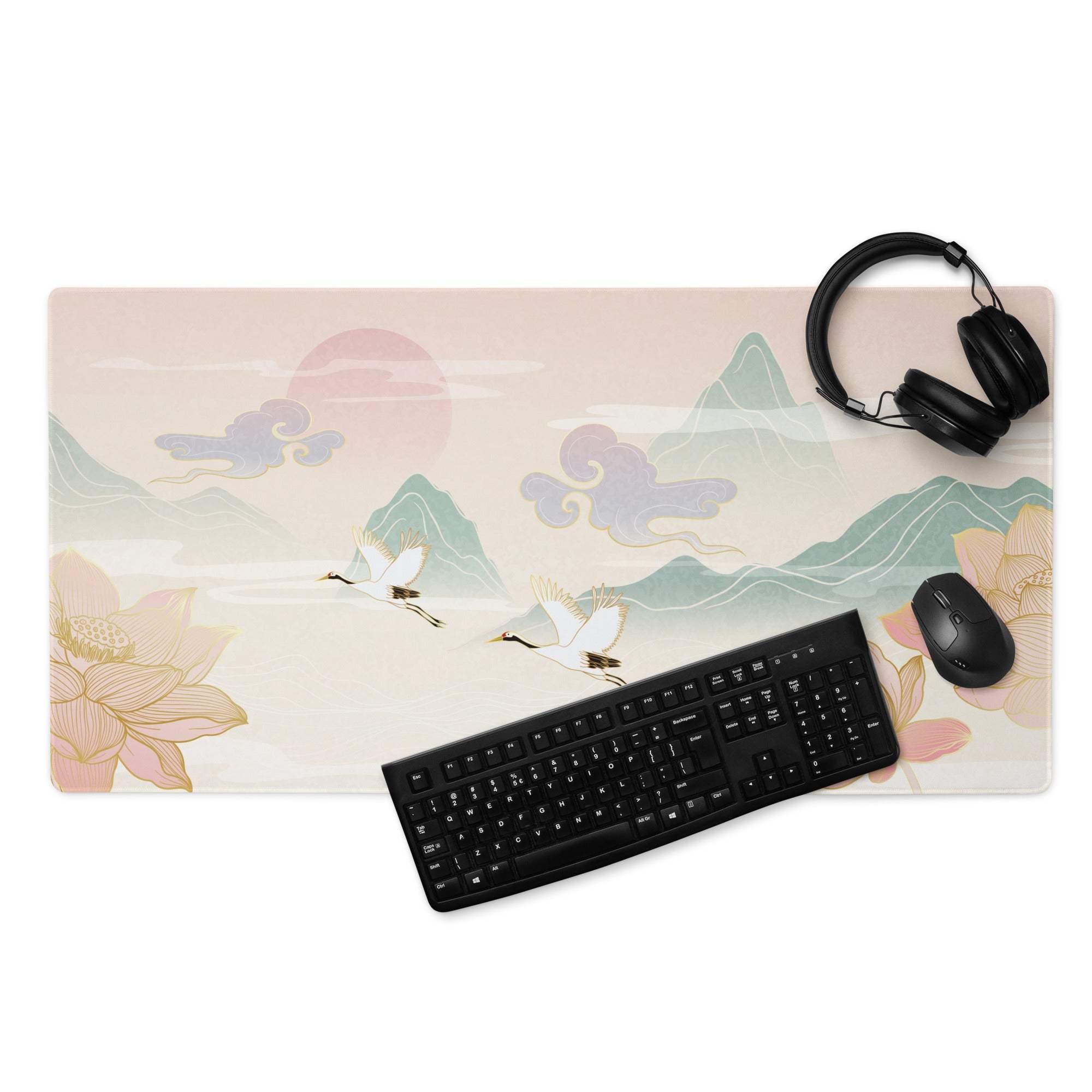 Pastel Zen Mountains Gaming Mouse Pad - Gaming Mouse Pad Pastel Pink Mint Landscape Zen Desk Calm Mood Minimalist Decor