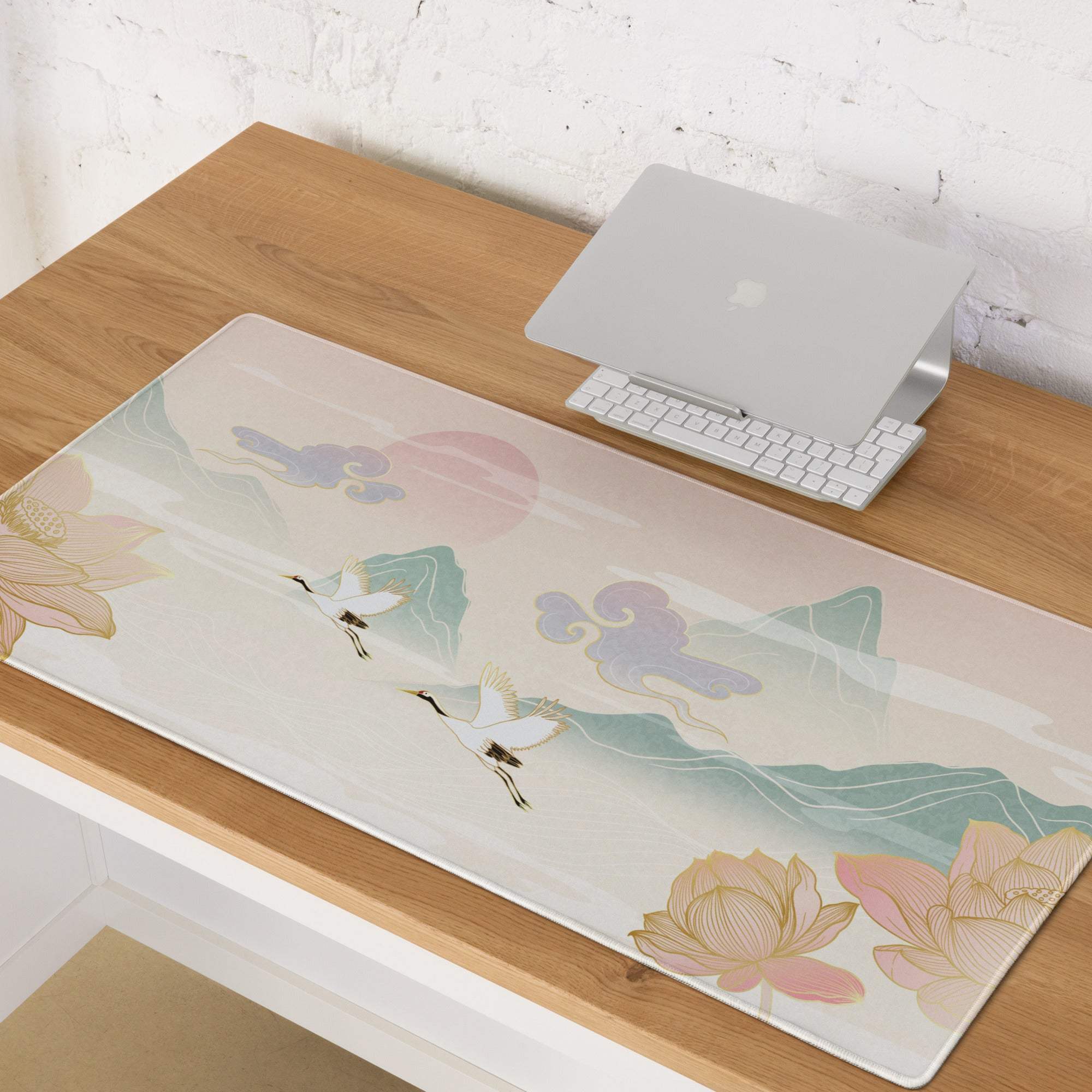 Pastel Zen Mountains Gaming Mouse Pad - Gaming Mouse Pad Pastel Pink Mint Landscape Zen Desk Calm Mood Minimalist Decor