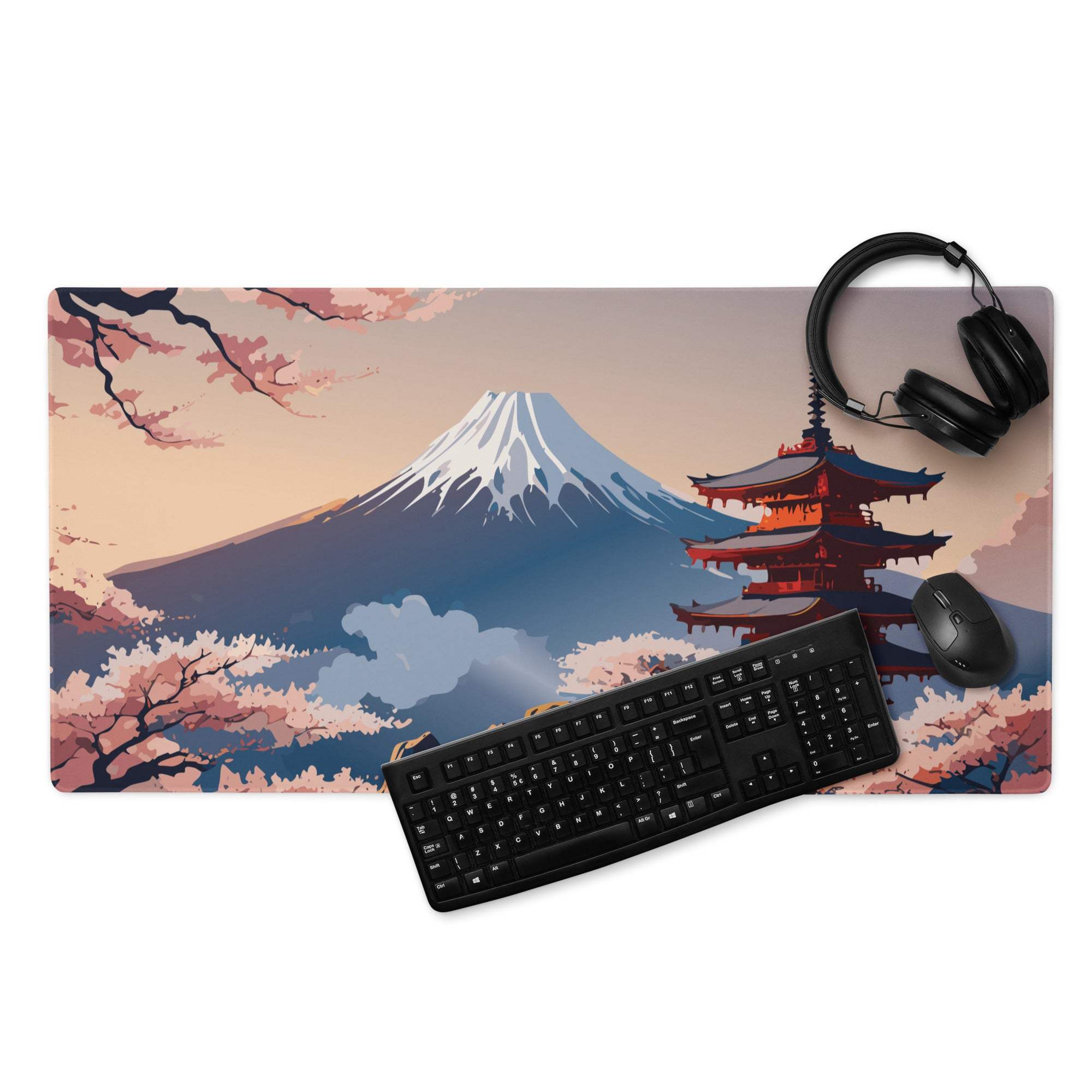 Fuji Mountain Sakura Desk Pad - Mount Fuji Pink Sakura Desk Pad Modern Zen Calm Mood Japanese Minimal Gamers Art