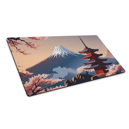 Fuji Mountain Sakura Desk Pad - Mount Fuji Pink Sakura Desk Pad Modern Zen Calm Mood Japanese Minimal Gamers Art