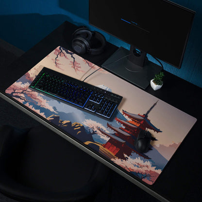 Fuji Mountain Sakura Desk Pad - Mount Fuji Pink Sakura Desk Pad Modern Zen Calm Mood Japanese Minimal Gamers Art