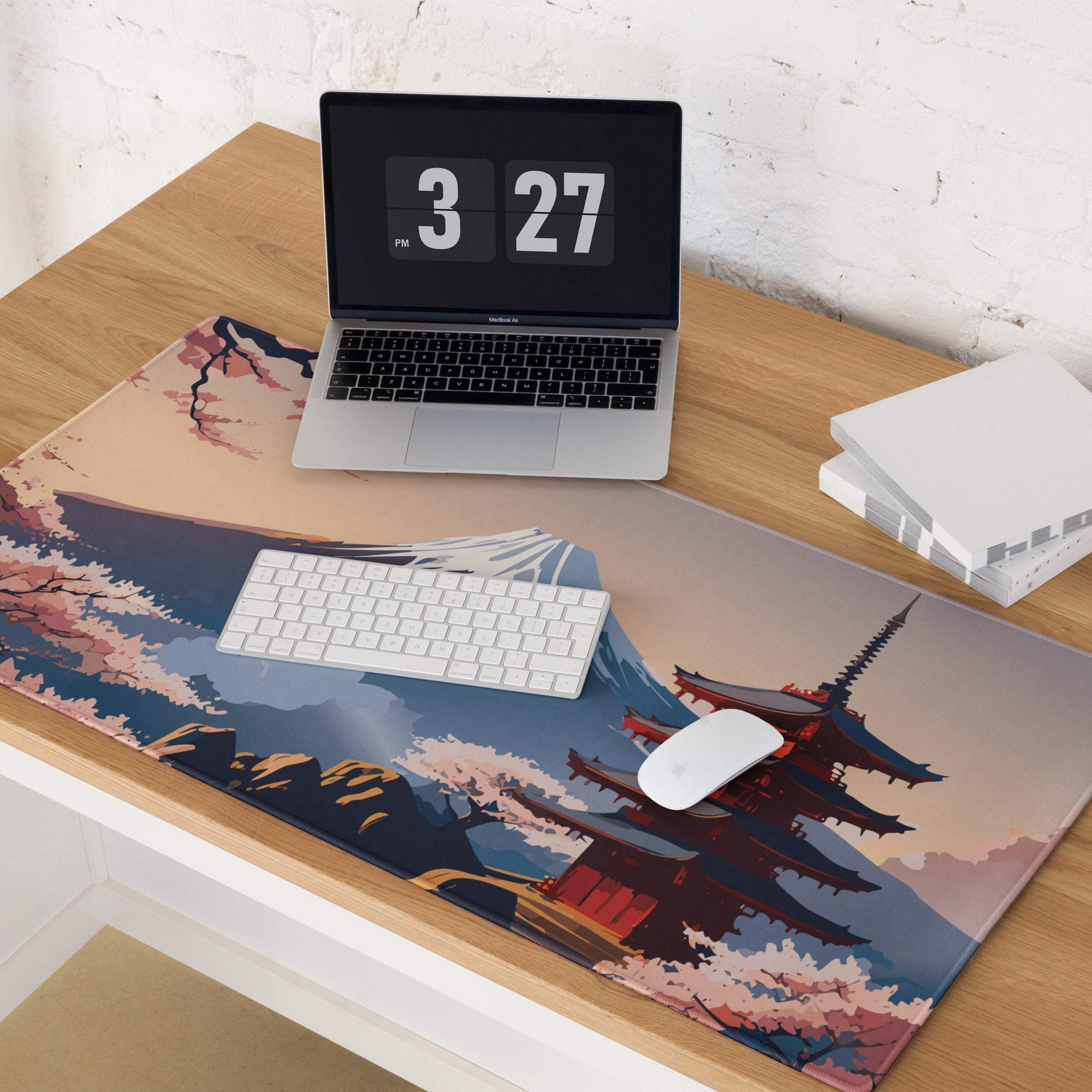 Fuji Mountain Sakura Desk Pad - Mount Fuji Pink Sakura Desk Pad Modern Zen Calm Mood Japanese Minimal Gamers Art