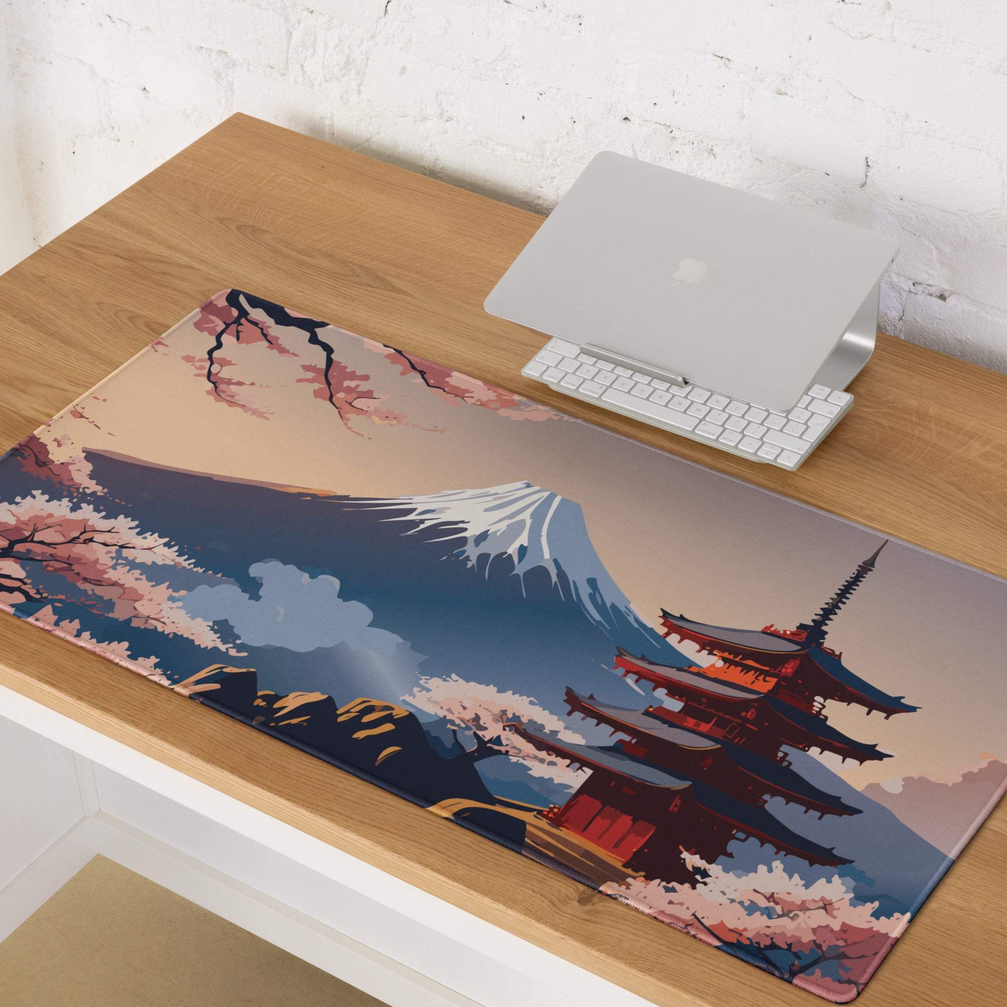 Fuji Mountain Sakura Desk Pad - Mount Fuji Pink Sakura Desk Pad Modern Zen Calm Mood Japanese Minimal Gamers Art