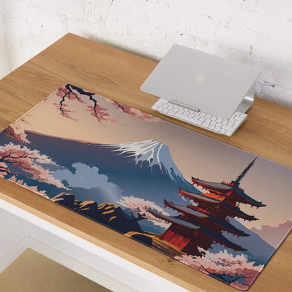 Fuji Mountain Sakura Desk Pad - Mount Fuji Pink Sakura Desk Pad Modern Zen Calm Mood Japanese Minimal Gamers Art