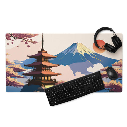 Fuji Mountain Zen Gaming Pad - Gaming Mouse Pad Orange Pink Blue Mount Fuji Japanese Ukiyo-e Serene Mood Modern Desk