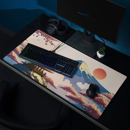 Fuji Mountain Zen Gaming Pad - Gaming Mouse Pad Orange Pink Blue Mount Fuji Japanese Ukiyo-e Serene Mood Modern Desk