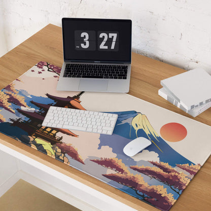 Fuji Mountain Zen Gaming Pad - Gaming Mouse Pad Orange Pink Blue Mount Fuji Japanese Ukiyo-e Serene Mood Modern Desk