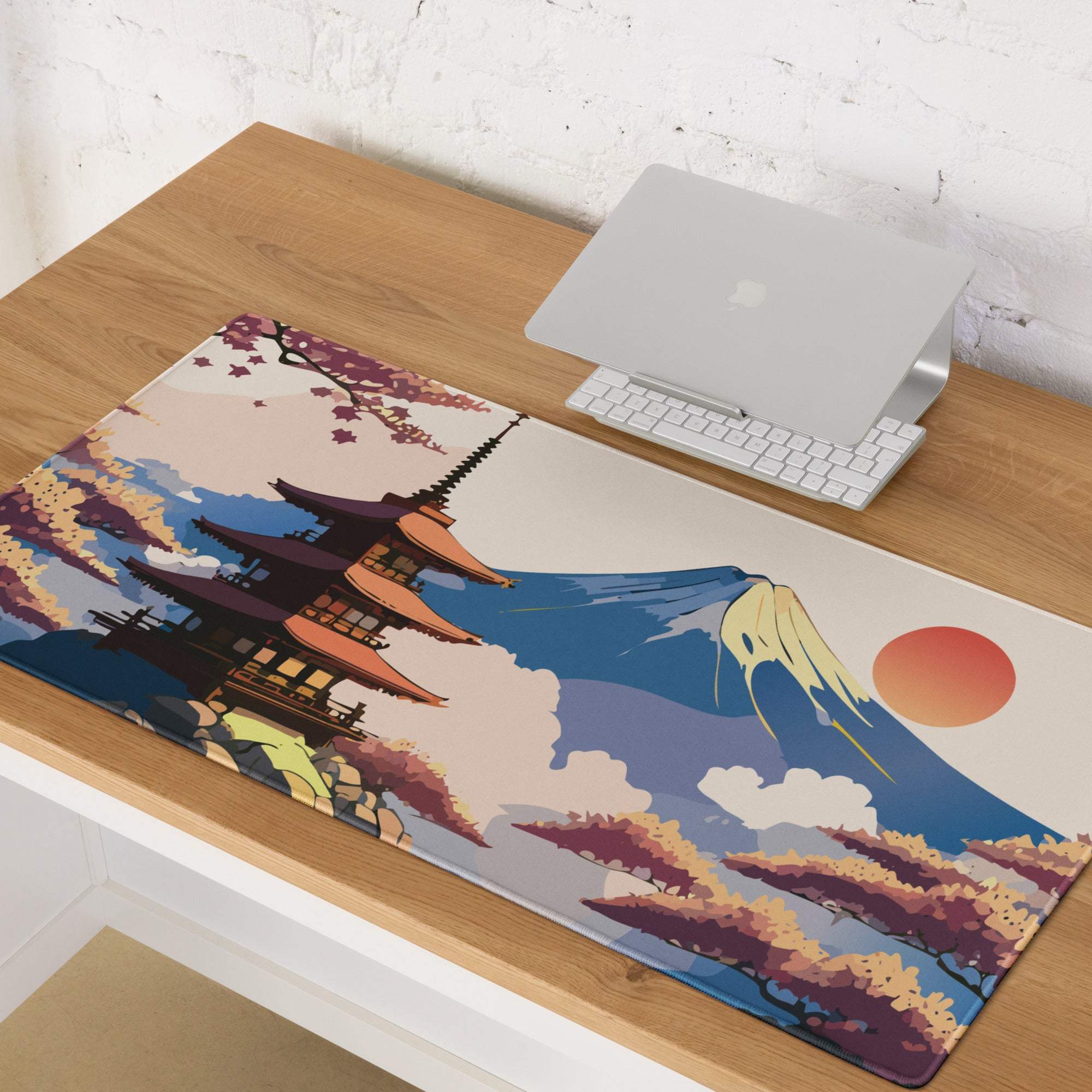 Fuji Mountain Zen Gaming Pad - Gaming Mouse Pad Orange Pink Blue Mount Fuji Japanese Ukiyo-e Serene Mood Modern Desk