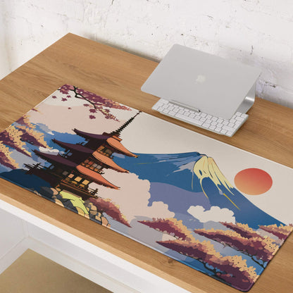Fuji Mountain Zen Gaming Pad - Gaming Mouse Pad Orange Pink Blue Mount Fuji Japanese Ukiyo-e Serene Mood Modern Desk