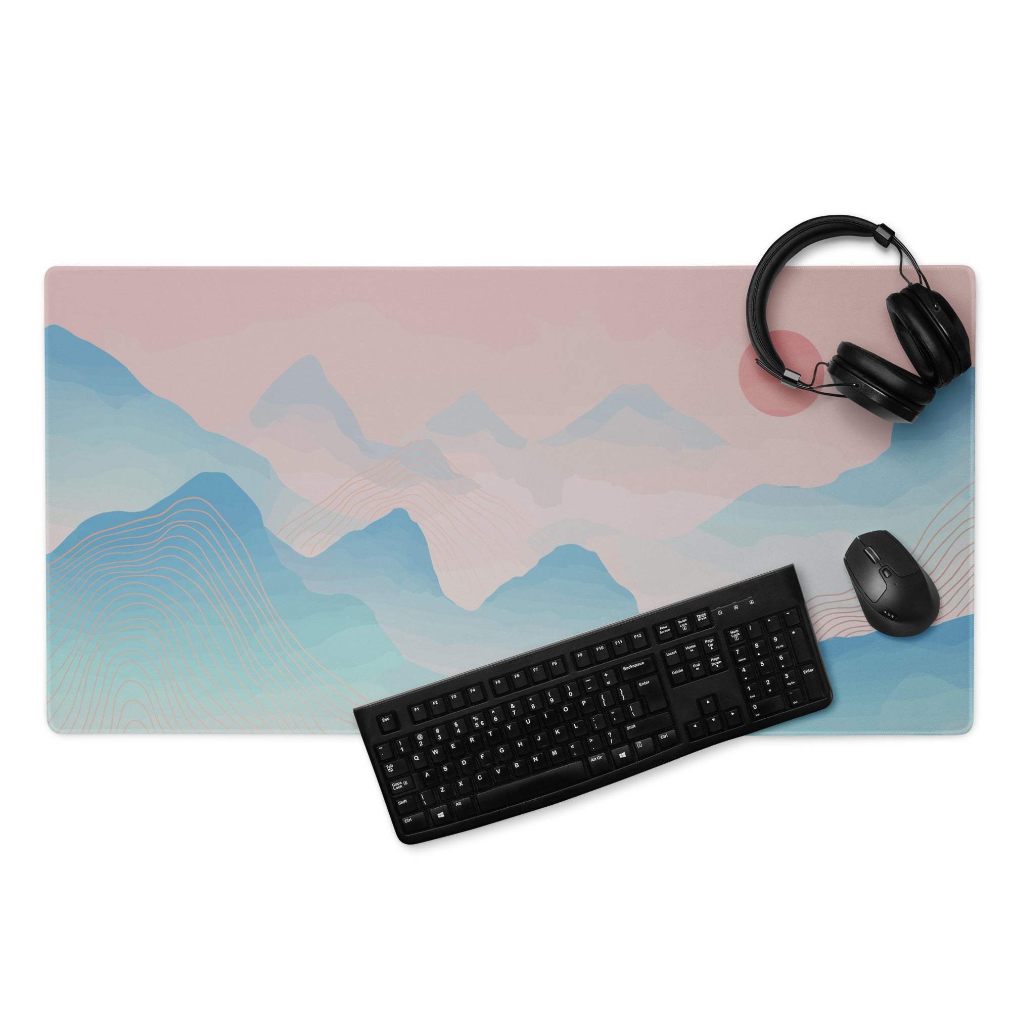 Pastel Mountain Landscape Mouse Pad - Mountain Pink Blue Teal Desk Mat Modern Abstract - Calm Minimalist Digital Art