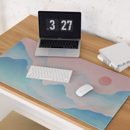 Pastel Mountain Landscape Mouse Pad - Mountain Pink Blue Teal Desk Mat Modern Abstract - Calm Minimalist Digital Art