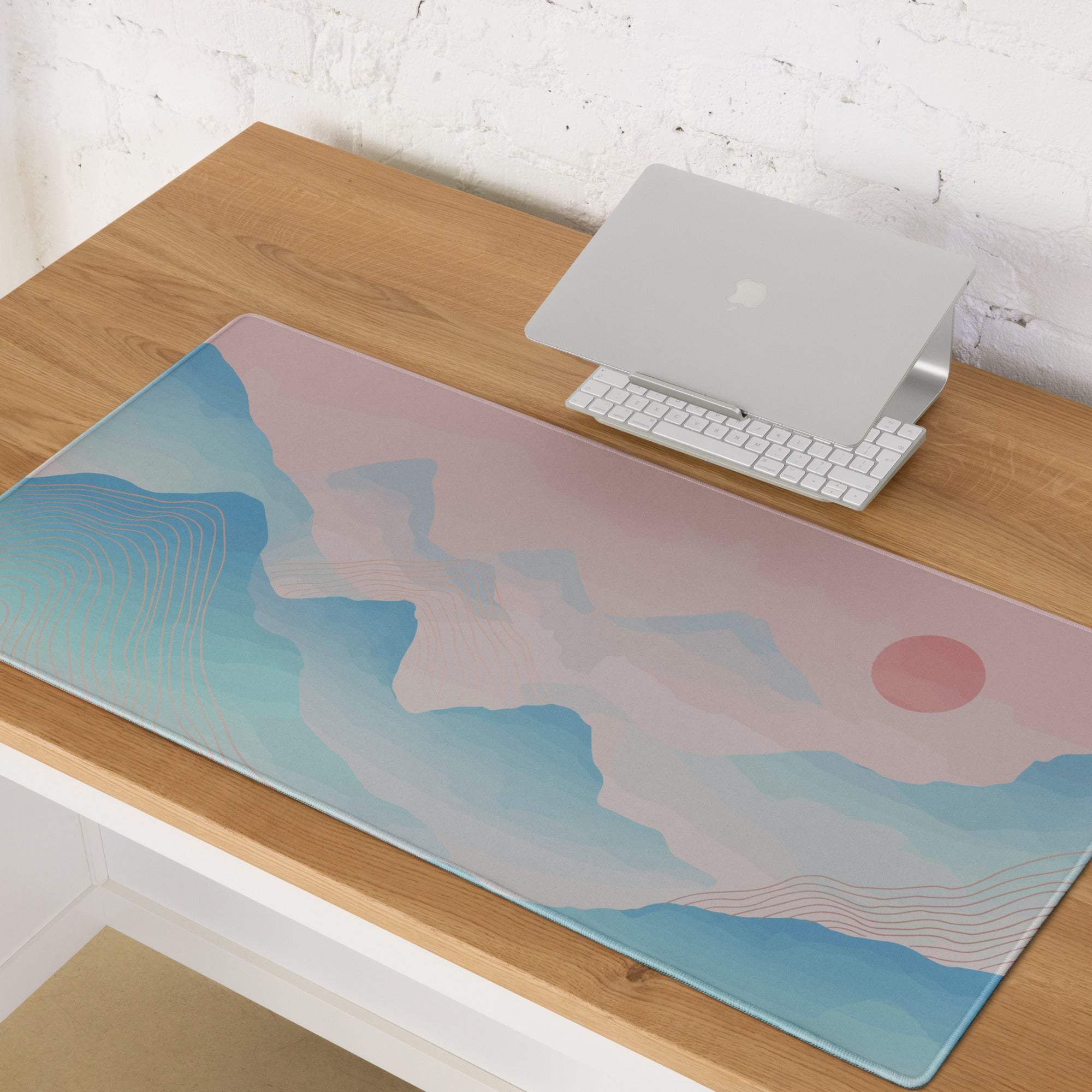 Pastel Mountain Landscape Mouse Pad - Mountain Pink Blue Teal Desk Mat Modern Abstract - Calm Minimalist Digital Art