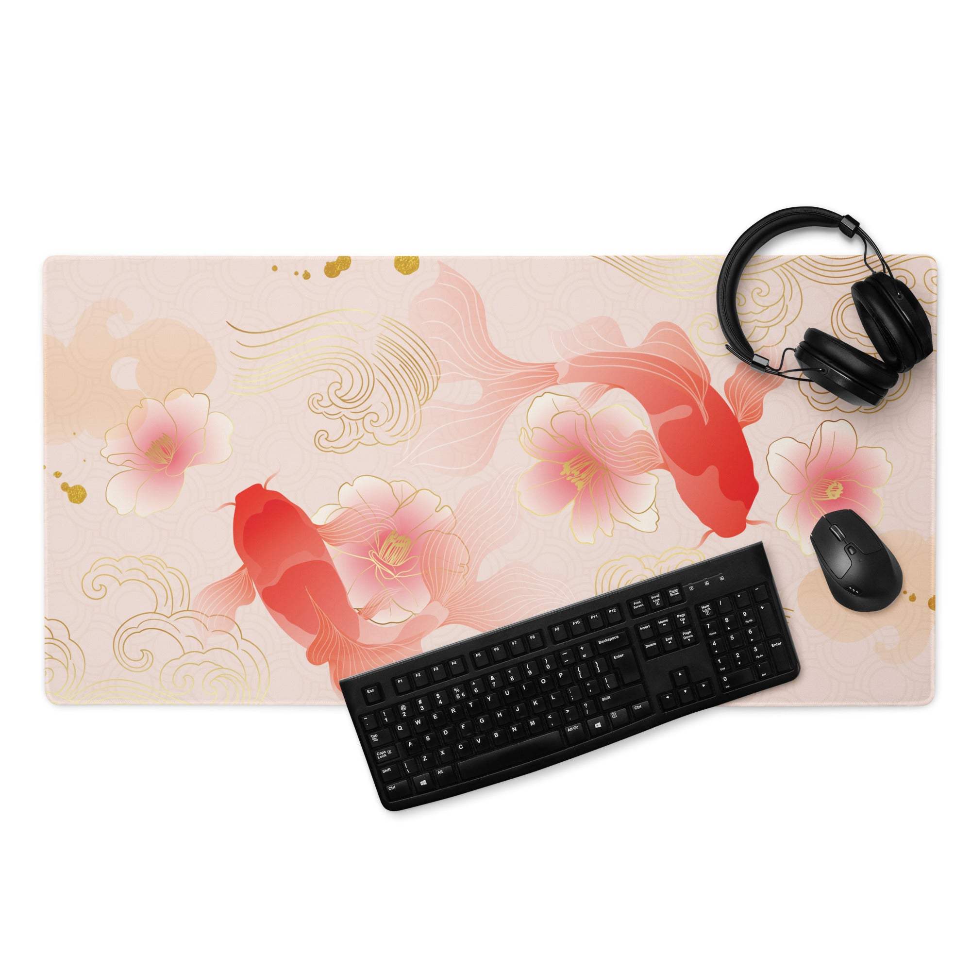 Blush Floral Gaming Mouse Pad - Gaming Mouse Pad, Blush Pink, Gold Accent, Elegant Mood, Modern Decor, Non Slip
