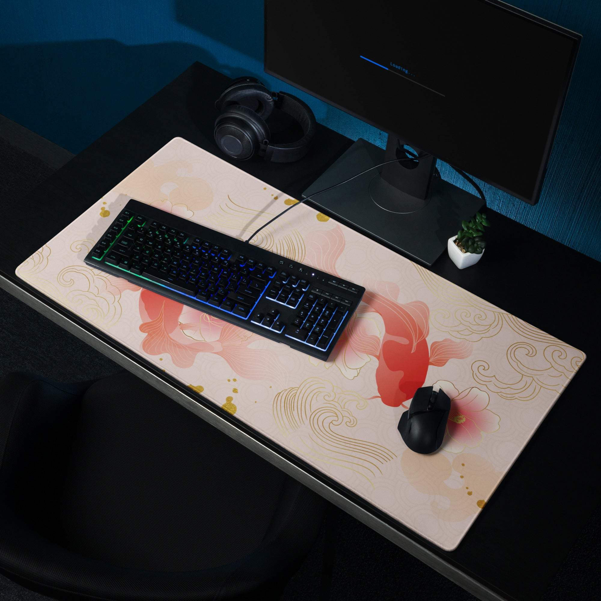 Blush Floral Gaming Mouse Pad - Gaming Mouse Pad, Blush Pink, Gold Accent, Elegant Mood, Modern Decor, Non Slip