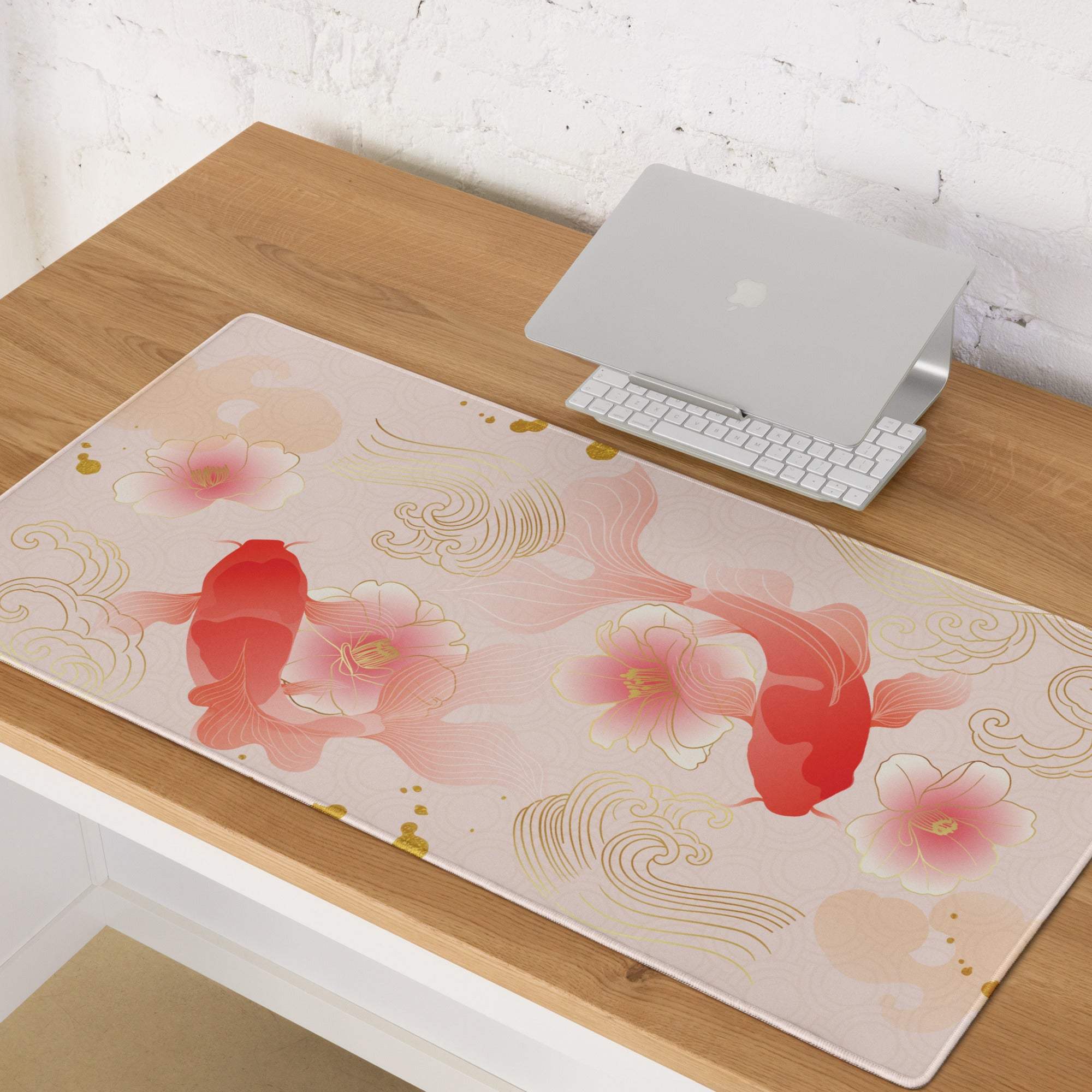 Blush Floral Gaming Mouse Pad - Gaming Mouse Pad, Blush Pink, Gold Accent, Elegant Mood, Modern Decor, Non Slip