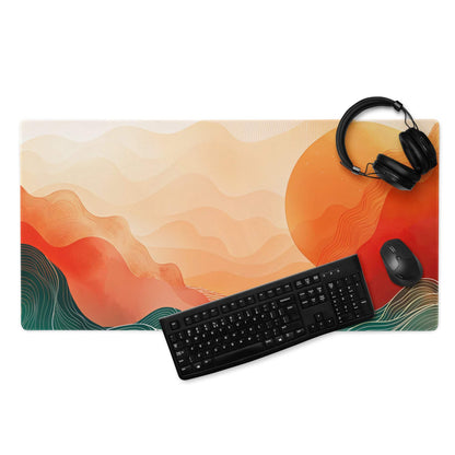 Sunset Wave Pro Gaming Pad - Gaming Mouse Pad Peach Orange Desk Modern Abstract - Warm Modern Gaming Setup Digital Art