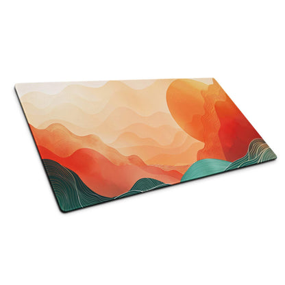 Sunset Wave Pro Gaming Pad - Gaming Mouse Pad Peach Orange Desk Modern Abstract - Warm Modern Gaming Setup Digital Art