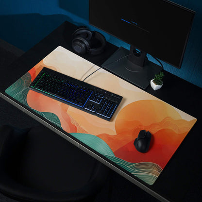 Sunset Wave Pro Gaming Pad - Gaming Mouse Pad Peach Orange Desk Modern Abstract - Warm Modern Gaming Setup Digital Art