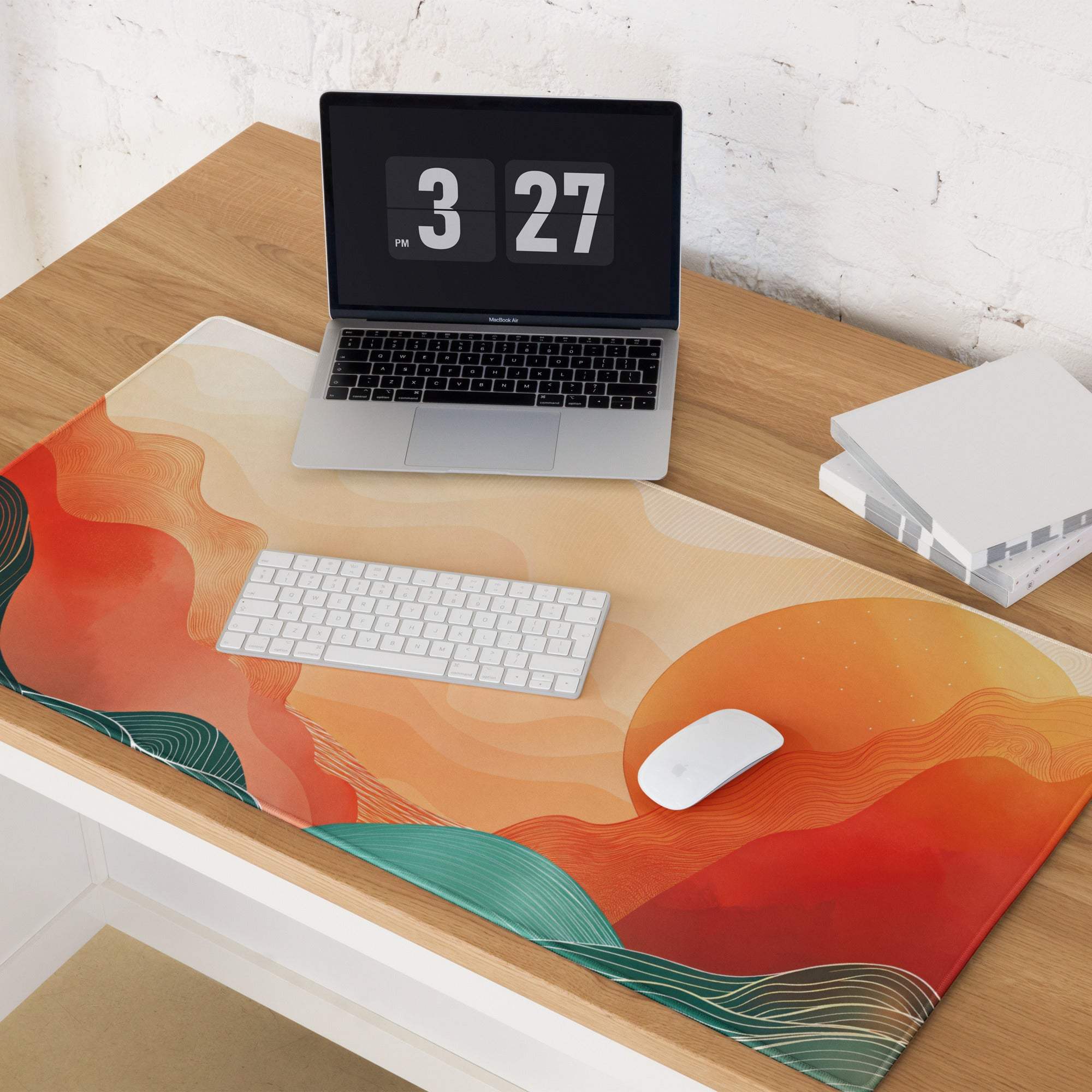 Sunset Wave Pro Gaming Pad - Gaming Mouse Pad Peach Orange Desk Modern Abstract - Warm Modern Gaming Setup Digital Art