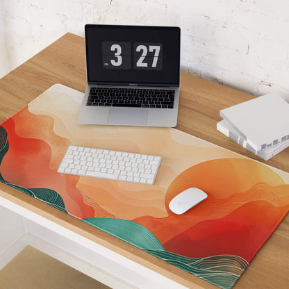 Sunset Wave Pro Gaming Pad - Gaming Mouse Pad Peach Orange Desk Modern Abstract - Warm Modern Gaming Setup Digital Art