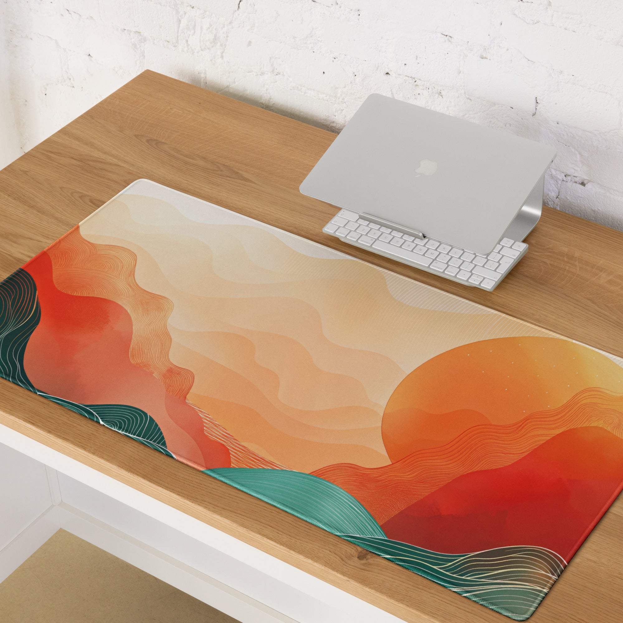 Sunset Wave Pro Gaming Pad - Gaming Mouse Pad Peach Orange Desk Modern Abstract - Warm Modern Gaming Setup Digital Art
