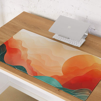 Sunset Wave Pro Gaming Pad - Gaming Mouse Pad Peach Orange Desk Modern Abstract - Warm Modern Gaming Setup Digital Art