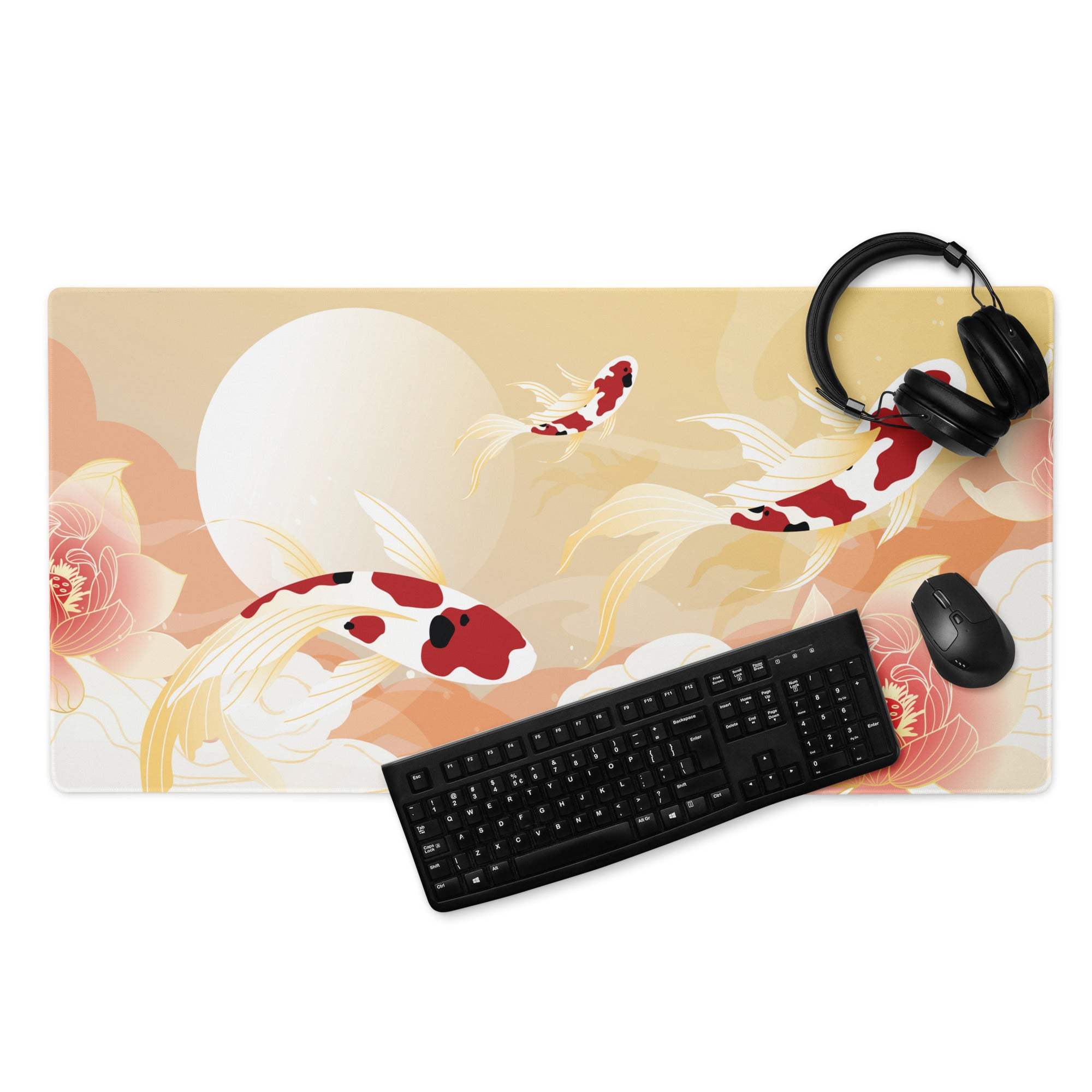 Koi Fish Serenity Desk Pad - Koi Fish Gold Peach Desk Pad Japanese Style Serene Mood Japanese Inspired Decor Koi Mouse Pad