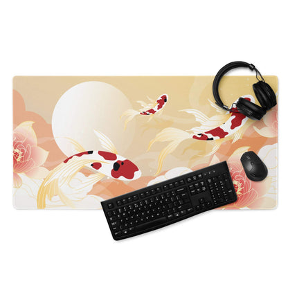 Koi Fish Serenity Desk Pad - Koi Fish Gold Peach Desk Pad Japanese Style Serene Mood Japanese Inspired Decor Koi Mouse Pad