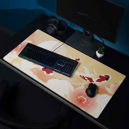 Koi Fish Serenity Desk Pad - Koi Fish Gold Peach Desk Pad Japanese Style Serene Mood Japanese Inspired Decor Koi Mouse Pad