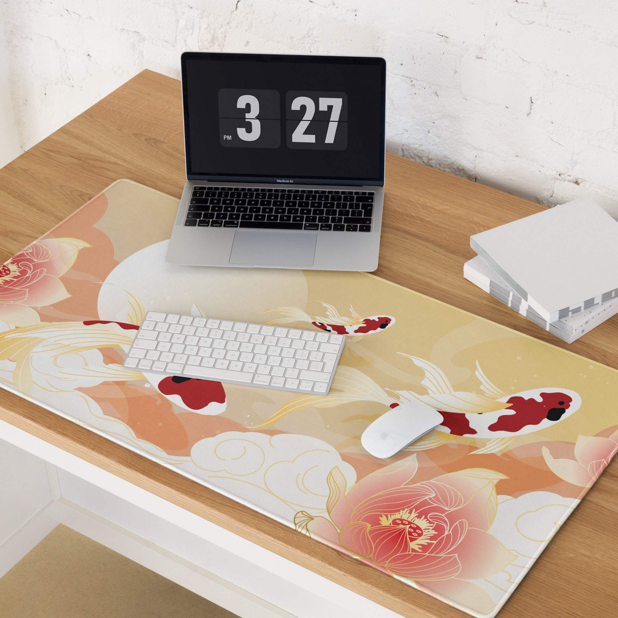 Koi Fish Serenity Desk Pad - Koi Fish Gold Peach Desk Pad Japanese Style Serene Mood Japanese Inspired Decor Koi Mouse Pad