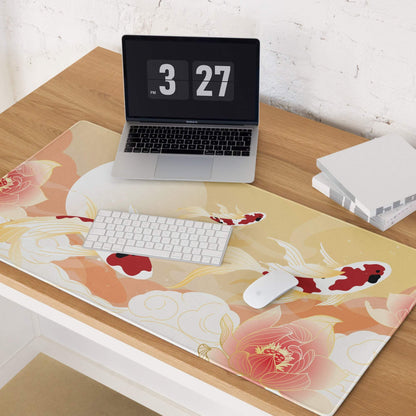 Koi Fish Serenity Desk Pad - Koi Fish Gold Peach Desk Pad Japanese Style Serene Mood Japanese Inspired Decor Koi Mouse Pad