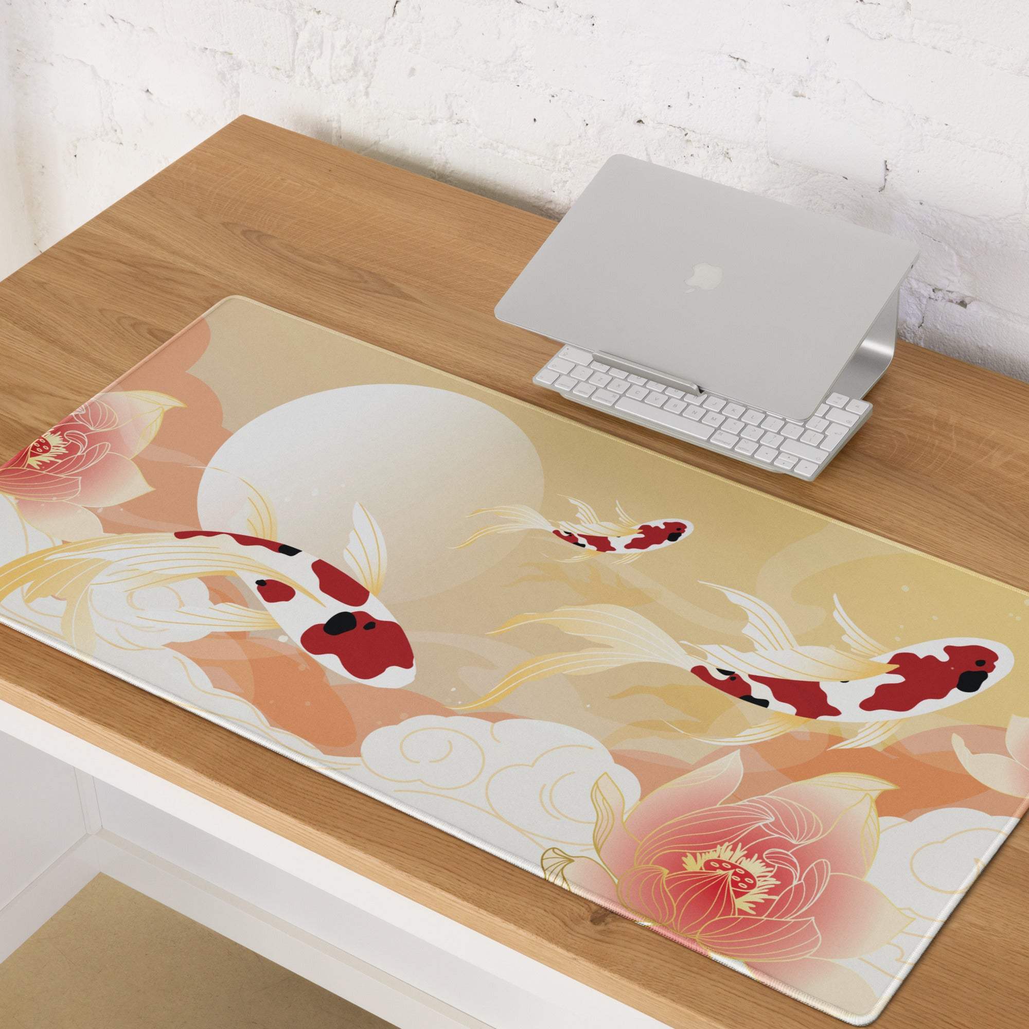 Koi Fish Serenity Desk Pad - Koi Fish Gold Peach Desk Pad Japanese Style Serene Mood Japanese Inspired Decor Koi Mouse Pad