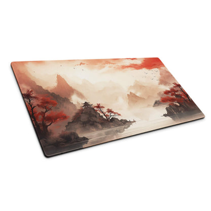 Autumn Mountain Landscape Mouse Pad - Autumn Mountain Landscape Orange Red Gaming Desk Ink Warm Mood Zen Desk Mat Digital