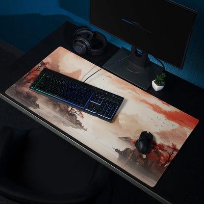 Autumn Mountain Landscape Mouse Pad - Autumn Mountain Landscape Orange Red Gaming Desk Ink Warm Mood Zen Desk Mat Digital