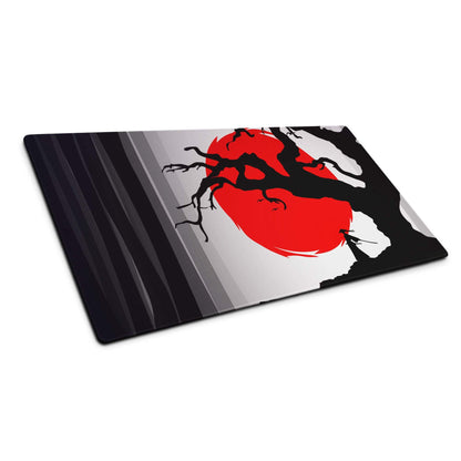 Crimson Moon Tree Gaming Pad - Gaming Mouse Pad Crimson Red Black Silhouette Art - Dramatic Mood Anime Inspired