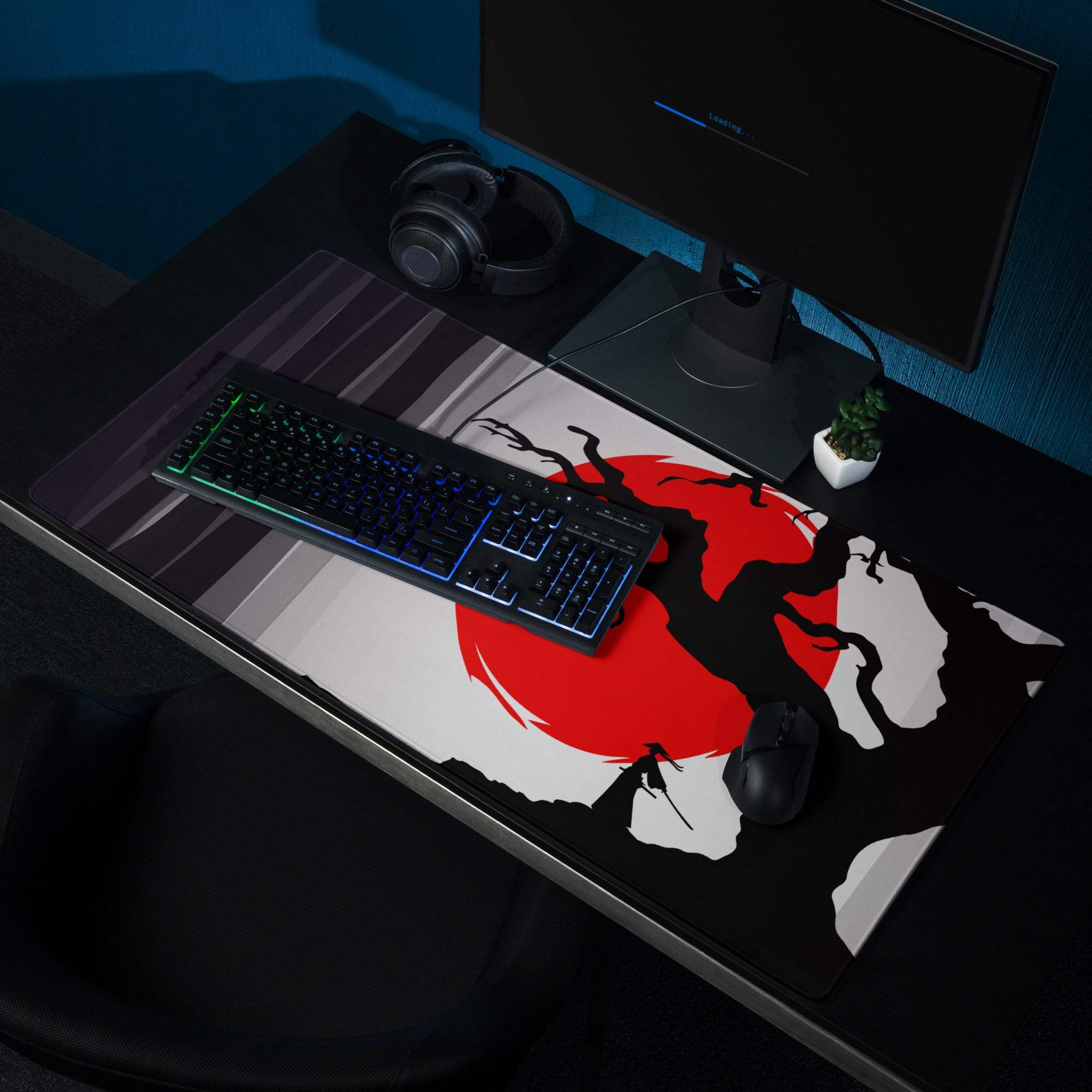 Crimson Moon Tree Gaming Pad - Gaming Mouse Pad Crimson Red Black Silhouette Art - Dramatic Mood Anime Inspired