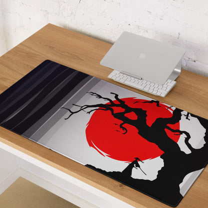 Crimson Moon Tree Gaming Pad - Gaming Mouse Pad Crimson Red Black Silhouette Art - Dramatic Mood Anime Inspired