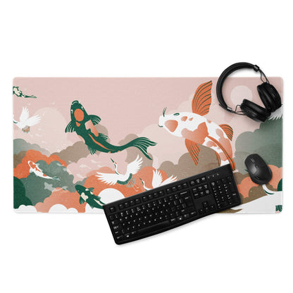 Koi Wave Large Gaming Mouse Pad - Mouse Pad Pink Koi Desk Setup Japanese Art Calm Mood Modern Decor Gaming Desk Mat