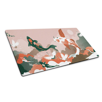 Koi Wave Large Gaming Mouse Pad - Mouse Pad Pink Koi Desk Setup Japanese Art Calm Mood Modern Decor Gaming Desk Mat