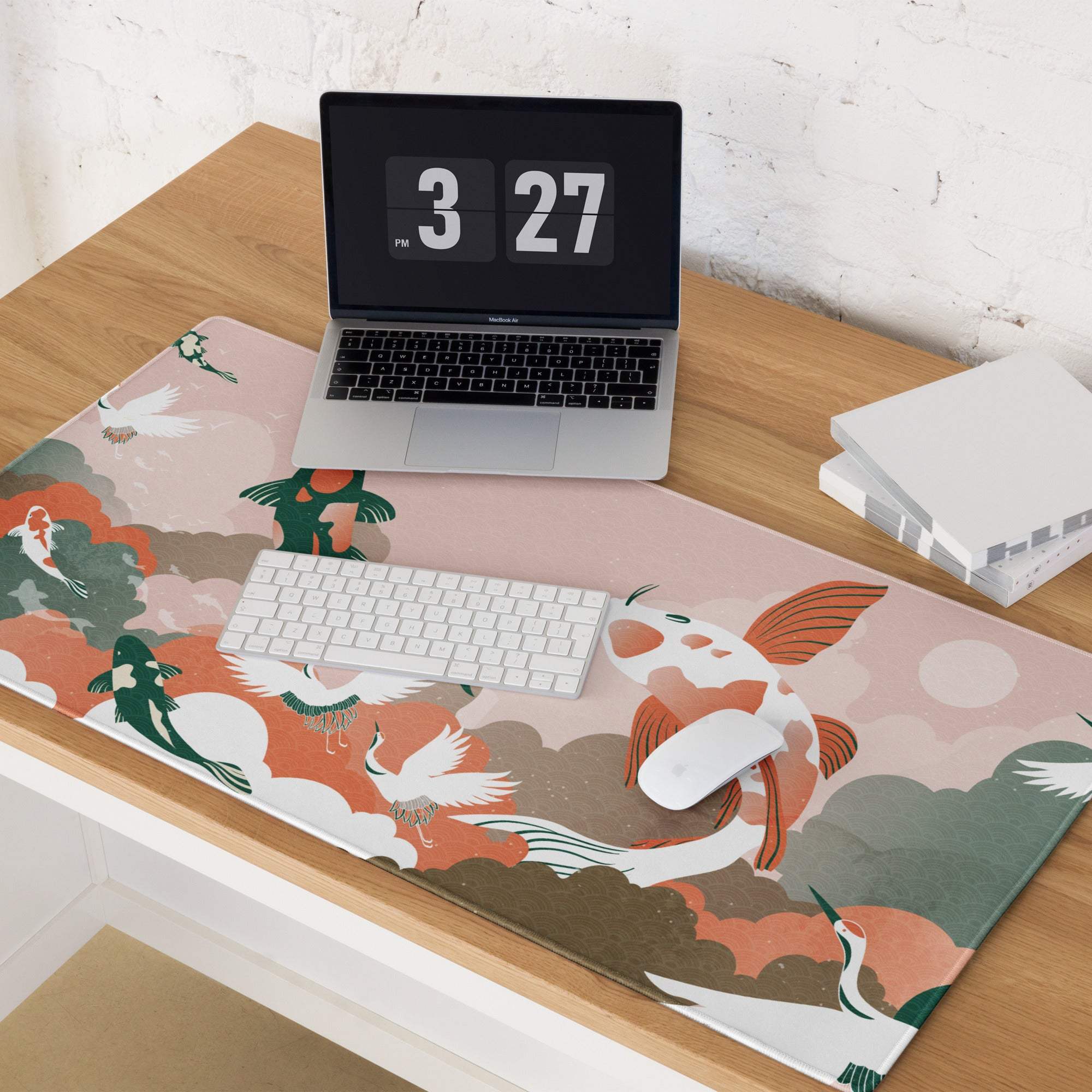 Koi Wave Large Gaming Mouse Pad - Mouse Pad Pink Koi Desk Setup Japanese Art Calm Mood Modern Decor Gaming Desk Mat