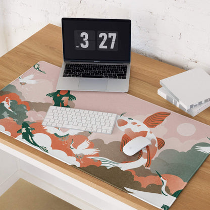 Koi Wave Large Gaming Mouse Pad - Mouse Pad Pink Koi Desk Setup Japanese Art Calm Mood Modern Decor Gaming Desk Mat
