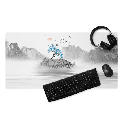 Serene Landscape Watercolor Mouse Pad - Landscape Mouse Pad Gray Blue Desk Watercolor Calm Zen Minimalist Desk Accessory