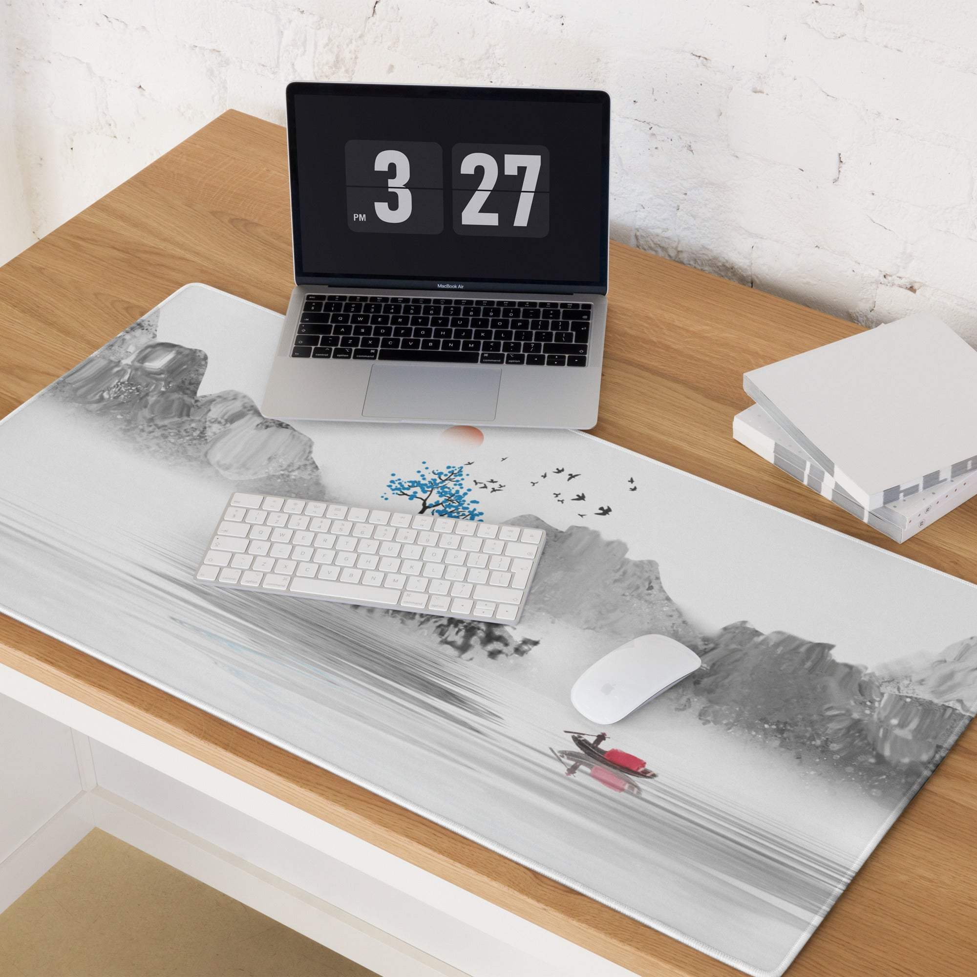 Serene Landscape Watercolor Mouse Pad - Landscape Mouse Pad Gray Blue Desk Watercolor Calm Zen Minimalist Desk Accessory