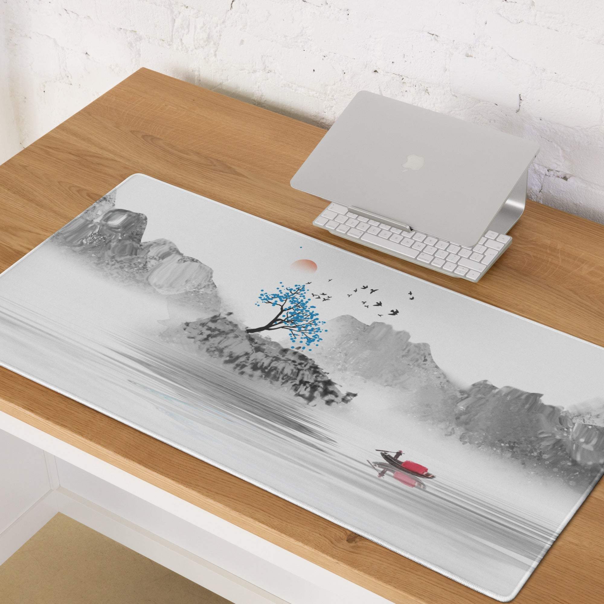 Serene Landscape Watercolor Mouse Pad - Landscape Mouse Pad Gray Blue Desk Watercolor Calm Zen Minimalist Desk Accessory