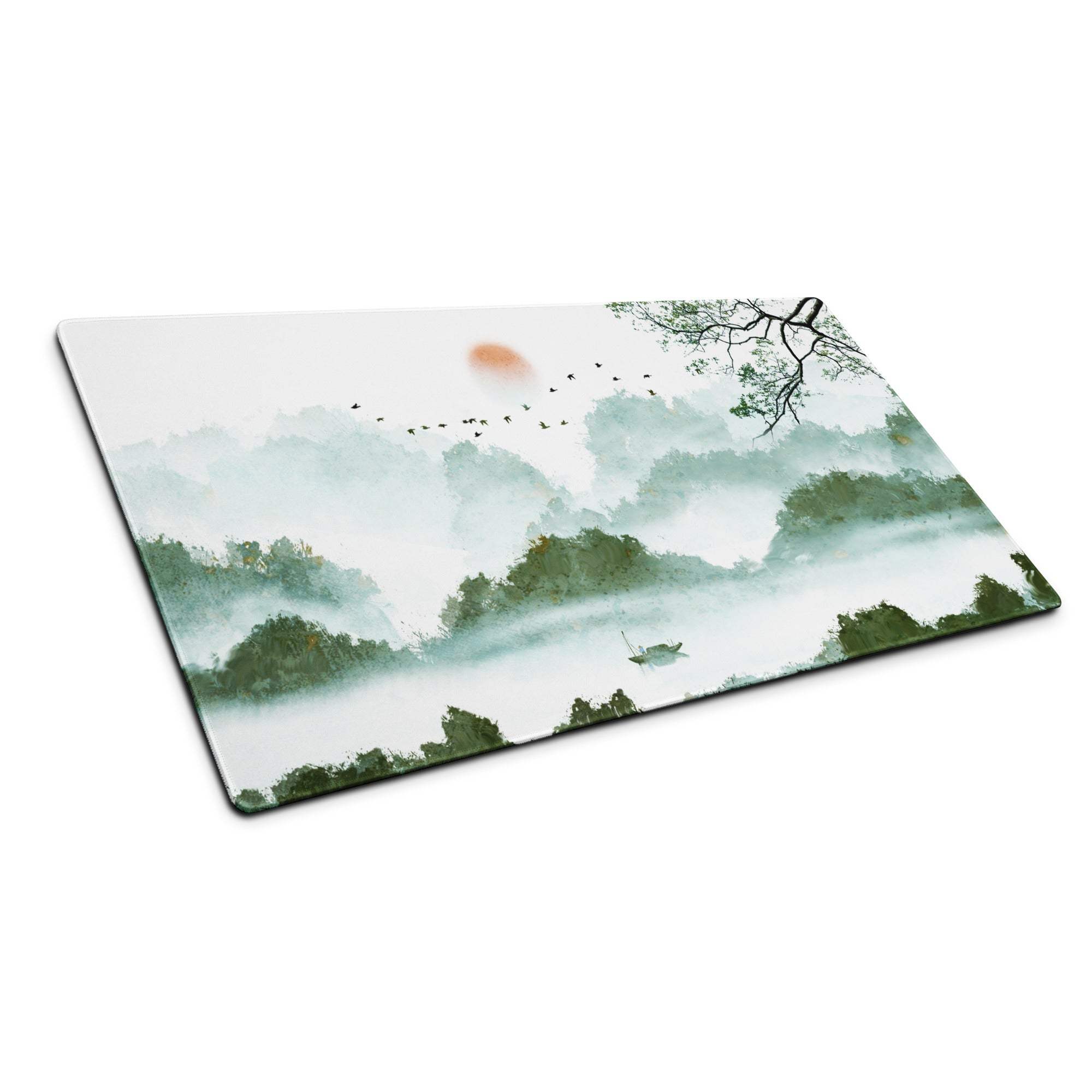 Verdant Mist Landscape Gaming Pad - Gaming Mouse Pad Green Blue Watercolor Calm Mood Nature Decor Desk Mat Watercolor