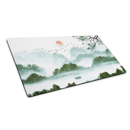 Verdant Mist Landscape Gaming Pad - Gaming Mouse Pad Green Blue Watercolor Calm Mood Nature Decor Desk Mat Watercolor