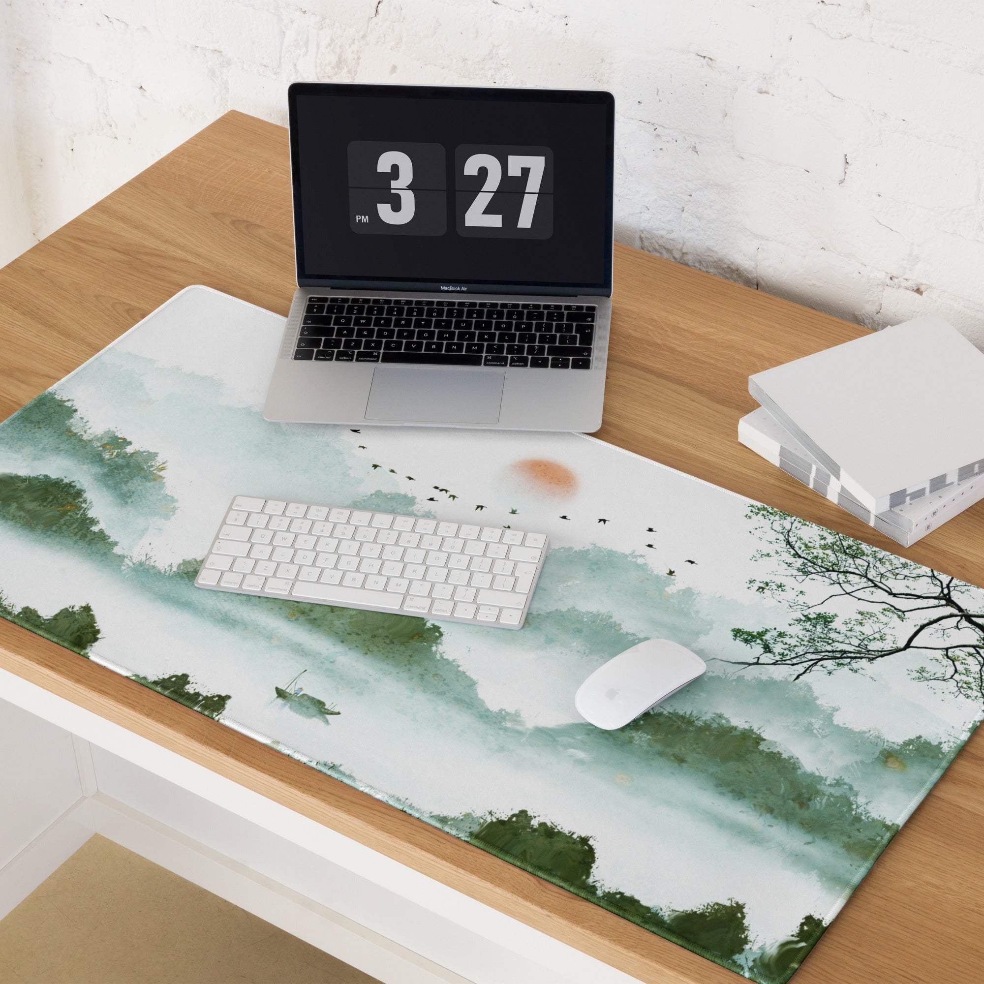 Verdant Mist Landscape Gaming Pad - Gaming Mouse Pad Green Blue Watercolor Calm Mood Nature Decor Desk Mat Watercolor