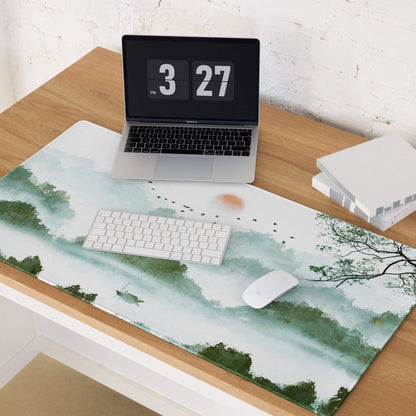 Verdant Mist Landscape Gaming Pad - Gaming Mouse Pad Green Blue Watercolor Calm Mood Nature Decor Desk Mat Watercolor